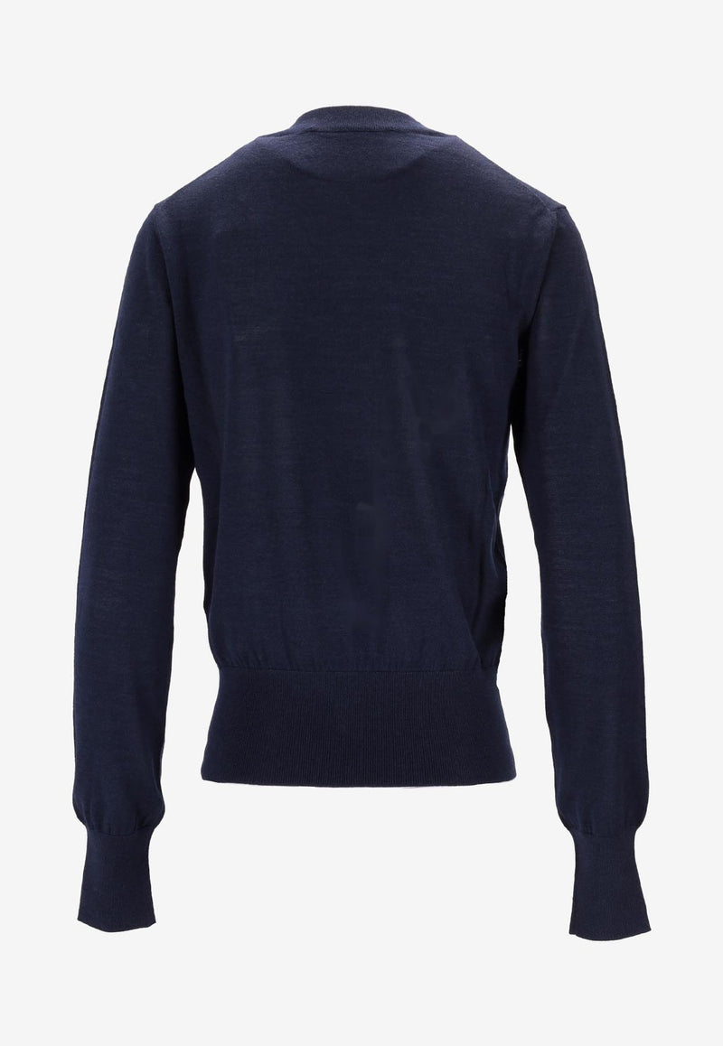 AMI PARIS Ami De Coeur Wool and Silk Sweater Navy FKS166KN0066_4011