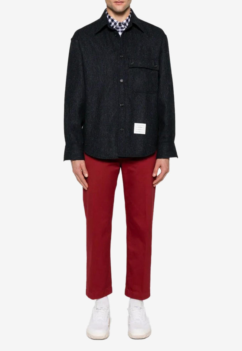Thom Browne Name Tag Patch Oversized Tweed Shirt Midnight Blue MWL420A05385_415
