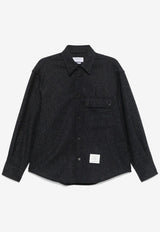 Thom Browne Name Tag Patch Oversized Tweed Shirt Midnight Blue MWL420A05385_415