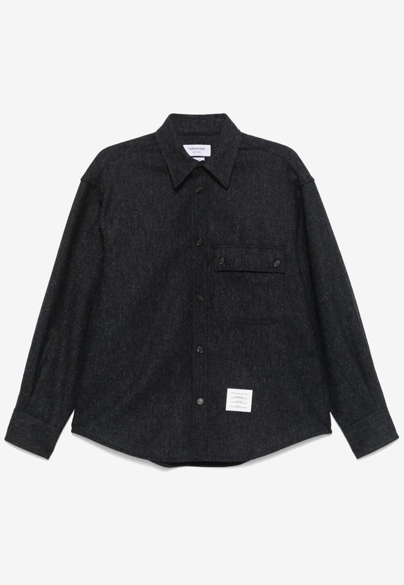 Thom Browne Name Tag Patch Oversized Tweed Shirt Midnight Blue MWL420A05385_415