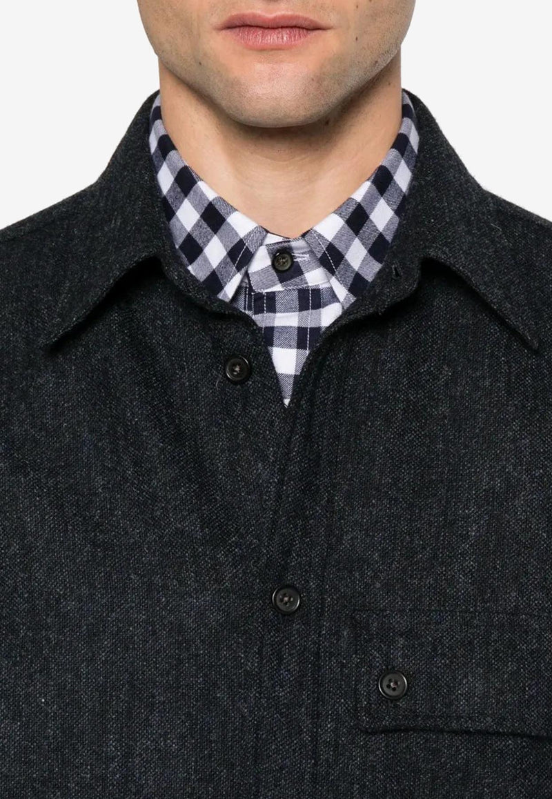 Thom Browne Name Tag Patch Oversized Tweed Shirt Midnight Blue MWL420A05385_415