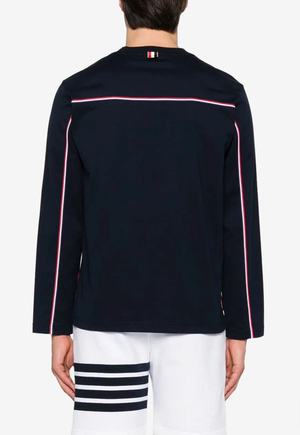 Thom Browne Grosgrain Loop Trim Oversized Long-Sleeved T-shirt Navy MJS289A00042_415