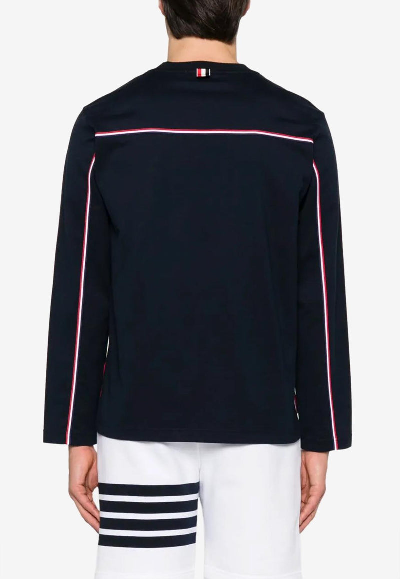 Thom Browne Grosgrain Loop Trim Oversized Long-Sleeved T-shirt Navy MJS289A00042_415