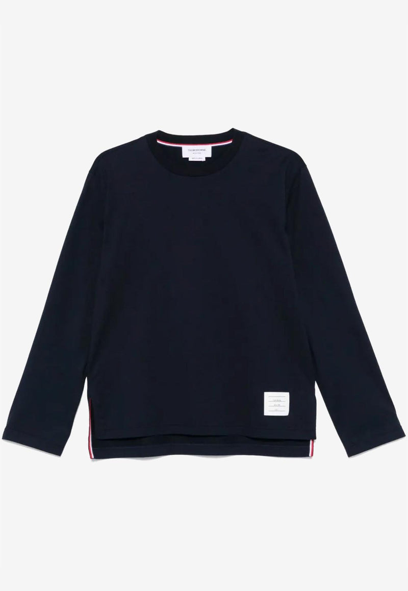 Thom Browne Grosgrain Loop Trim Oversized Long-Sleeved T-shirt Navy MJS289A00042_415