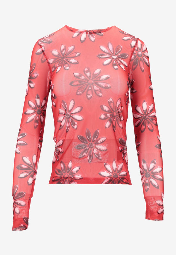 Meryll Rogge Floral Print Long-Sleeved T-shirt Red 300325WS25_RED