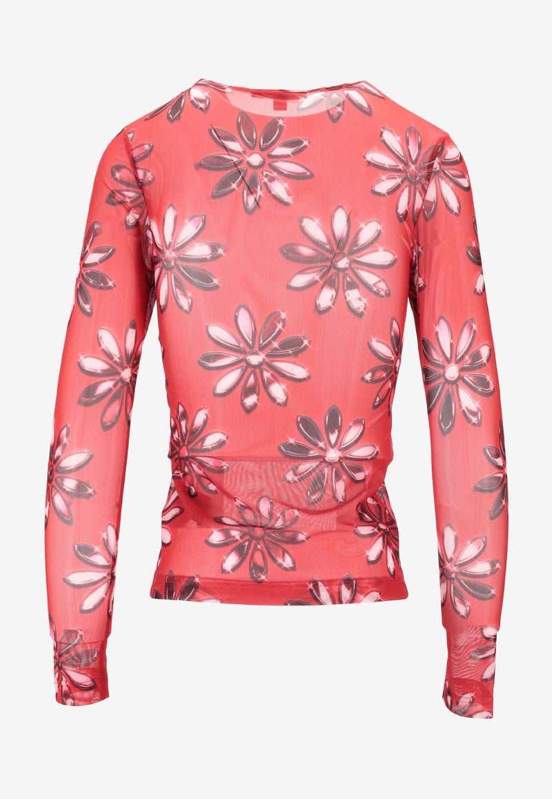 Meryll Rogge Floral Print Long-Sleeved T-shirt Red 300325WS25_RED