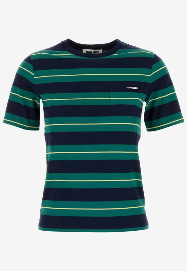 Miu Miu Logo Patch Striped T-shirt Green MJN537SOOO14RT_F046I