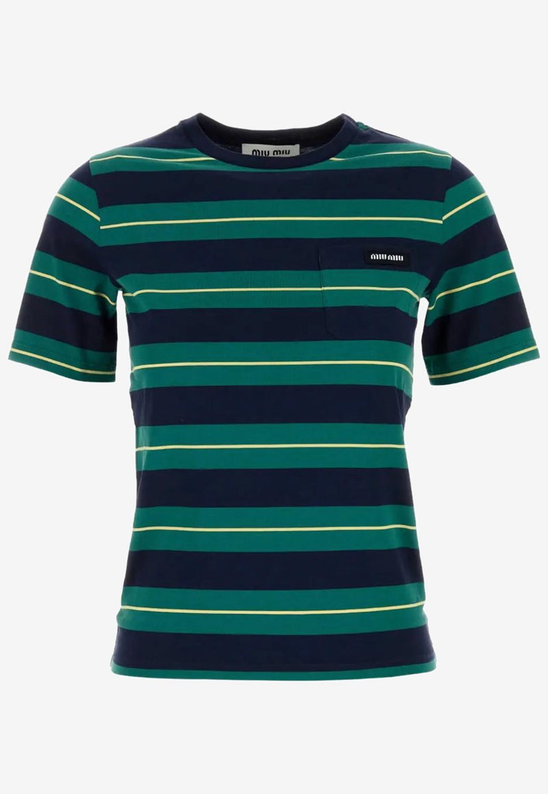 Miu Miu Logo Patch Striped T-shirt Green MJN537SOOO14RT_F046I