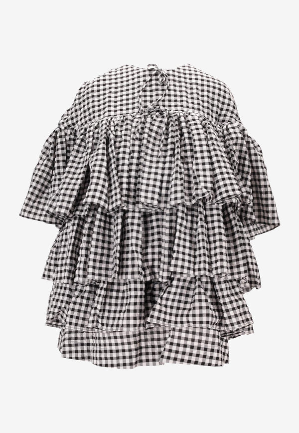 Meryll Rogge Gingham Check Ruffled Mini Dress Monochrome 800860WS25_BLACK/WHITE
