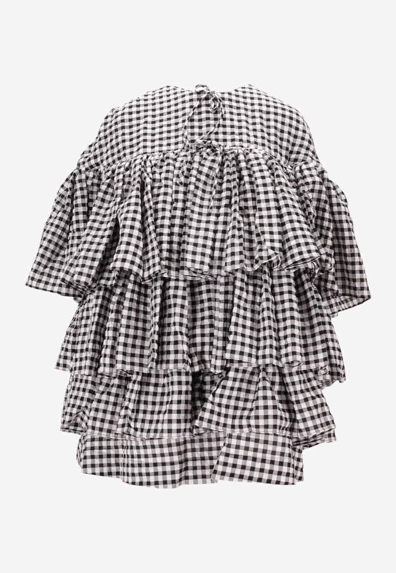 Meryll Rogge Gingham Check Ruffled Mini Dress Monochrome 800860WS25_BLACK/WHITE