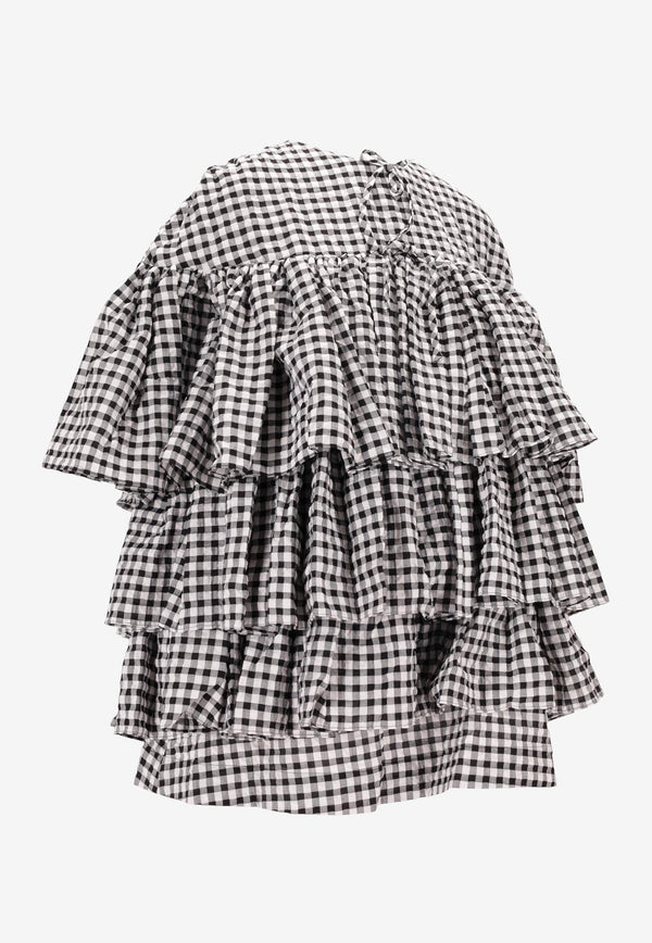 Meryll Rogge Gingham Check Ruffled Mini Dress Monochrome 800860WS25_BLACK/WHITE