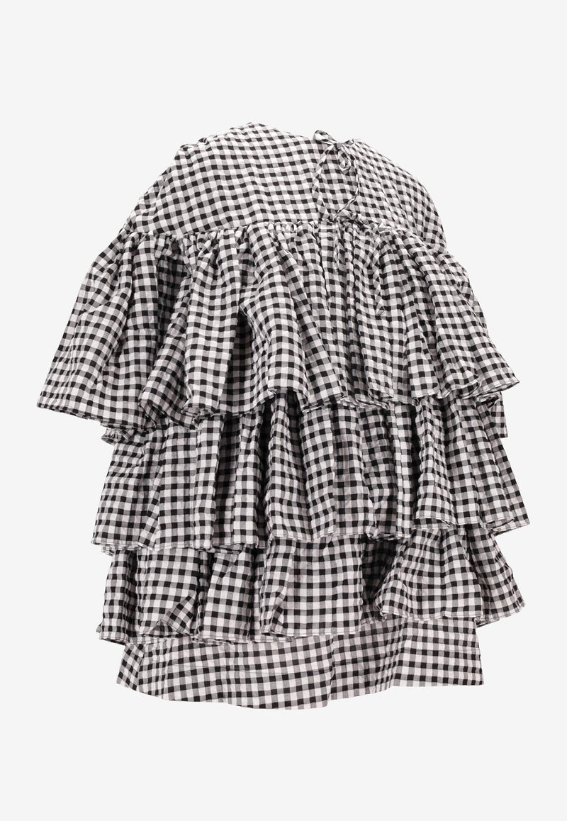 Meryll Rogge Gingham Check Ruffled Mini Dress Monochrome 800860WS25_BLACK/WHITE
