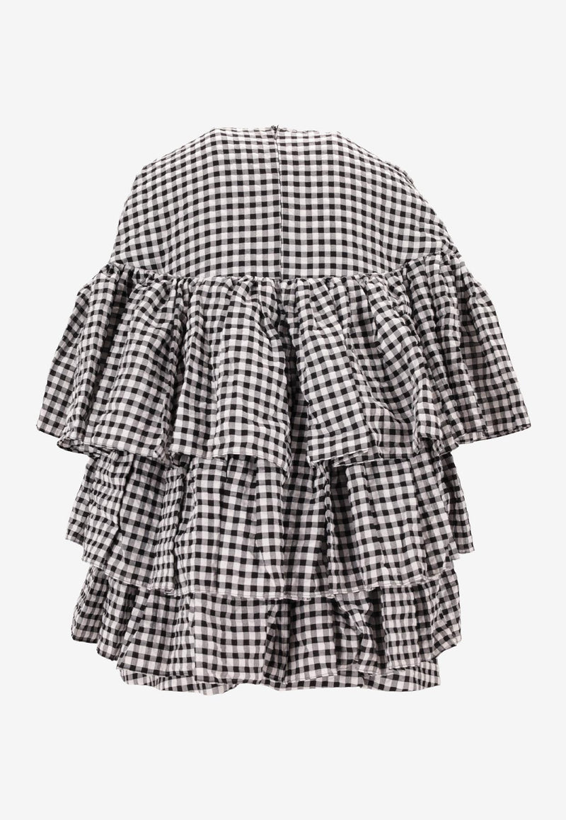 Meryll Rogge Gingham Check Ruffled Mini Dress Monochrome 800860WS25_BLACK/WHITE