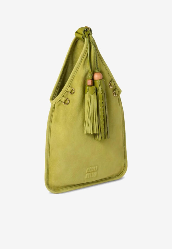 Miu Miu Suede Handbag with Tassels Green 5BA295VOLO2CSS_F077G