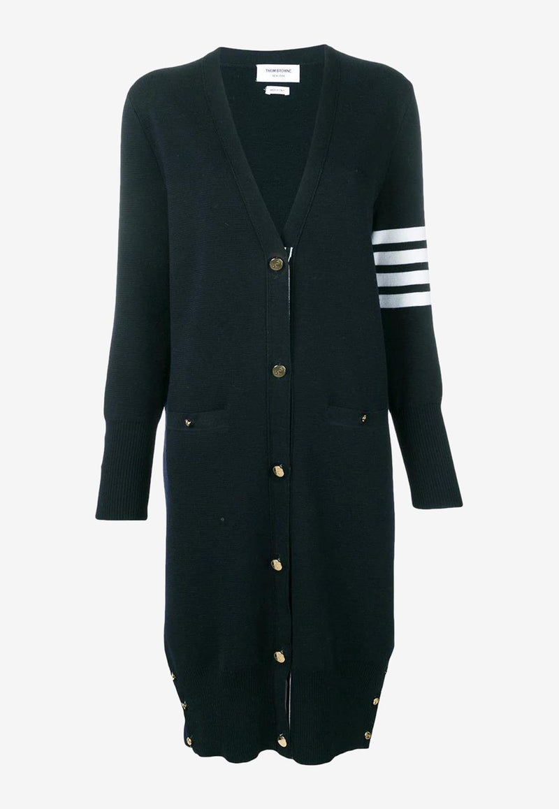 Thom Browne 4-bar Striped Milano Stitch Long Wool Cardigan Navy FKC289A00014_415