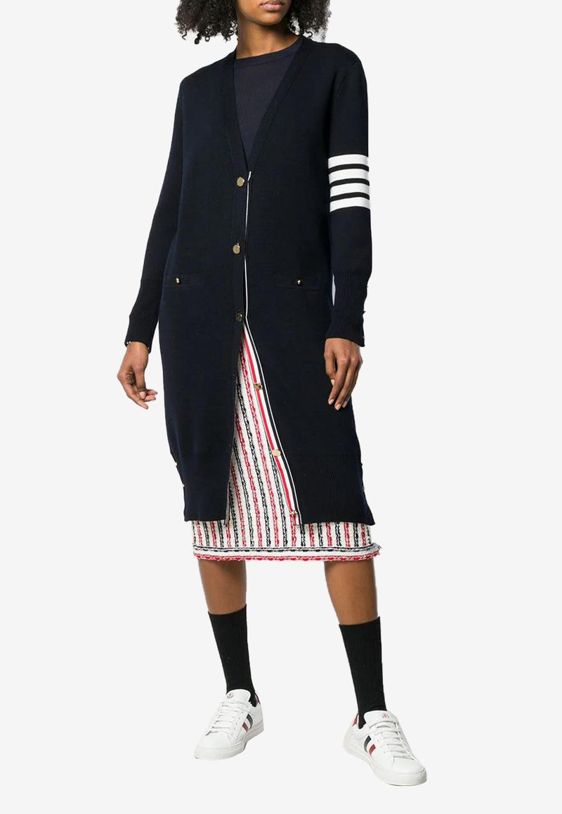 Thom Browne 4-bar Striped Milano Stitch Long Wool Cardigan Navy FKC289A00014_415