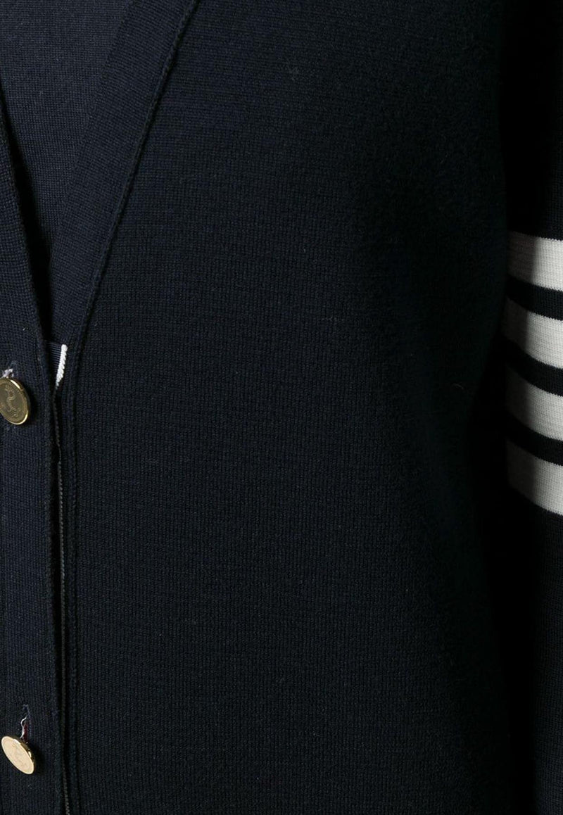 Thom Browne 4-bar Striped Milano Stitch Long Wool Cardigan Navy FKC289A00014_415