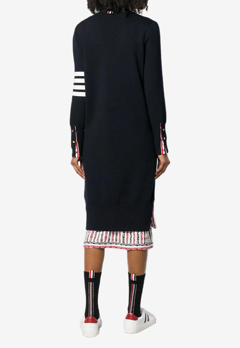 Thom Browne 4-bar Striped Milano Stitch Long Wool Cardigan Navy FKC289A00014_415