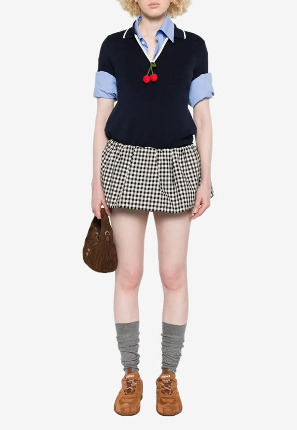 Miu Miu Gingham Check Logo Mini Skirt Black MG2200SOOO12OF_F0964