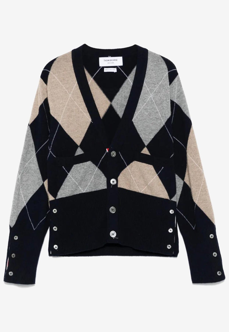 Thom Browne Argyle Intarsia Knit Cashmere Cardigan Navy FKC659AY2001_415