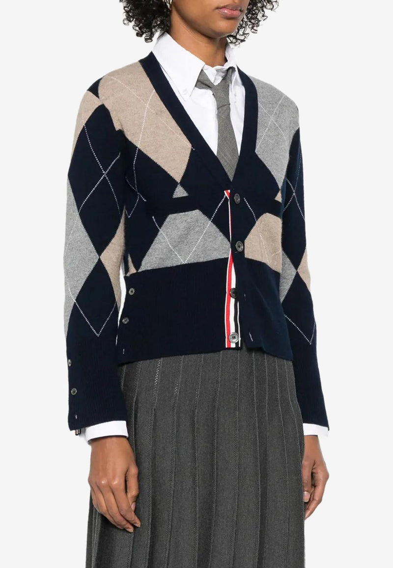Thom Browne Argyle Intarsia Knit Cashmere Cardigan Navy FKC659AY2001_415