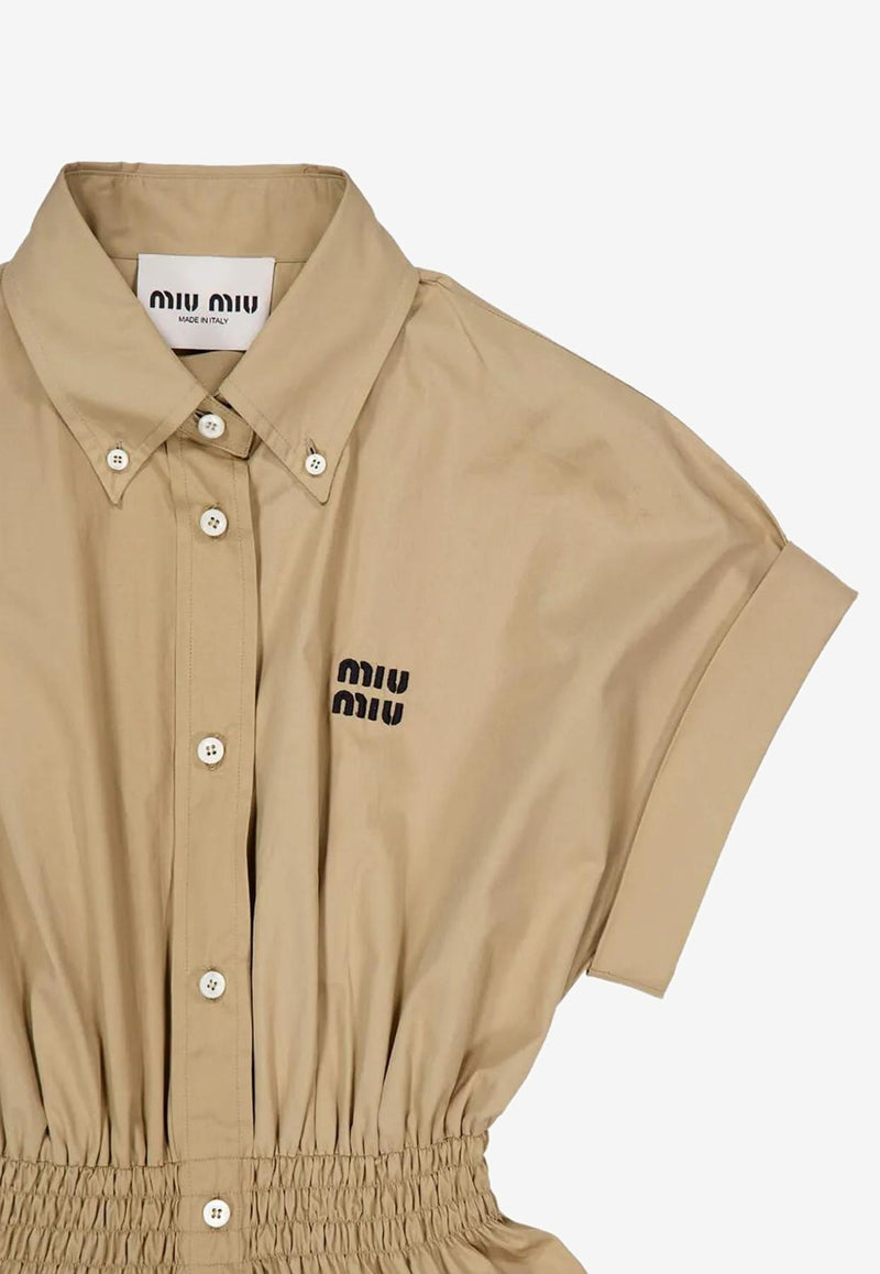 Miu Miu Poplin Embroidered Shirt Midi Dress Khaki MF5906SOOO10RG_F0241