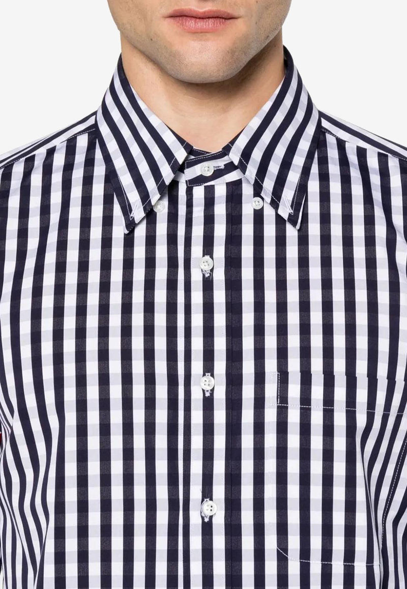 Thom Browne Gingham Check Poplin Shirt with Armband Navy MWL301OF0998_415