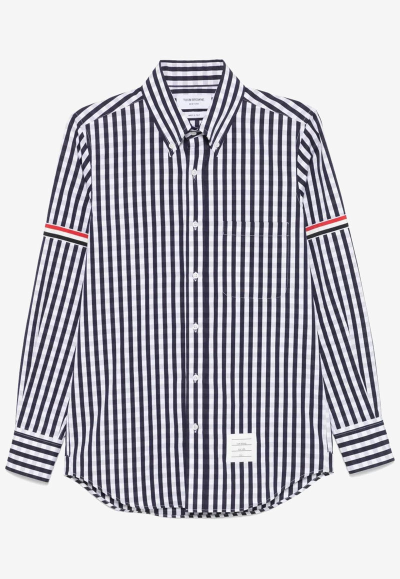 Thom Browne Gingham Check Poplin Shirt with Armband Navy MWL301OF0998_415