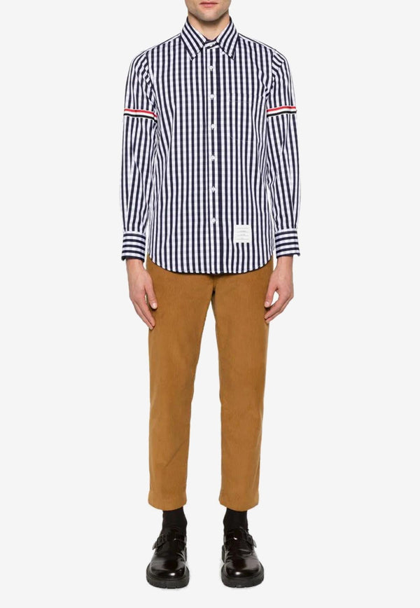 Thom Browne Gingham Check Poplin Shirt with Armband Navy MWL301OF0998_415