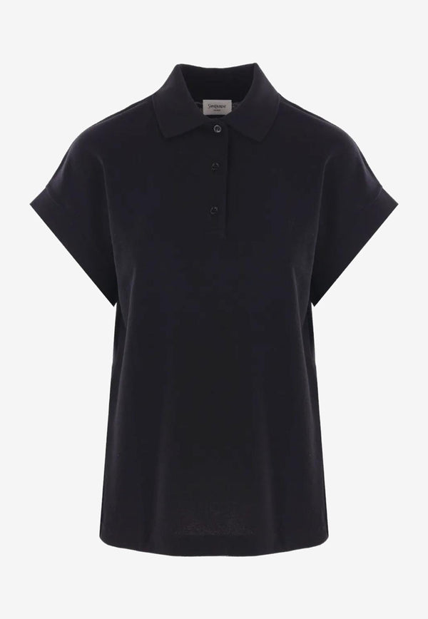 Saint Laurent Cassandre Short-Sleeved Polo T-shirt Black 824091Y37HC_1000
