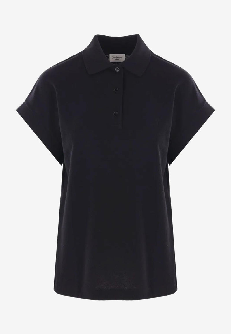 Saint Laurent Cassandre Short-Sleeved Polo T-shirt Black 824091Y37HC_1000
