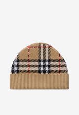Burberry Kids Boys Checked Wool Beanie Beige 8105879166018_BURBE-B9368