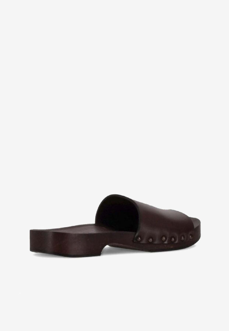 La Rose Studded Leather Clogs Dark Brown 14925850_003