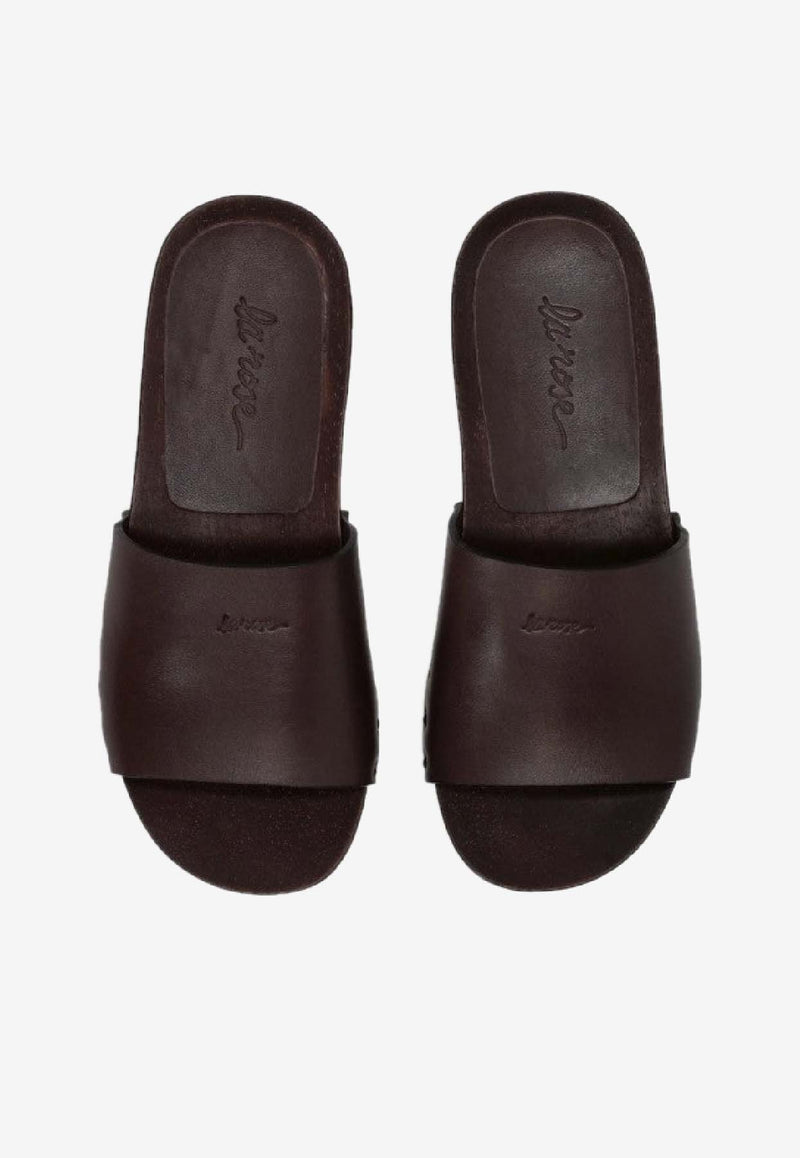 La Rose Studded Leather Clogs Dark Brown 14925850_003