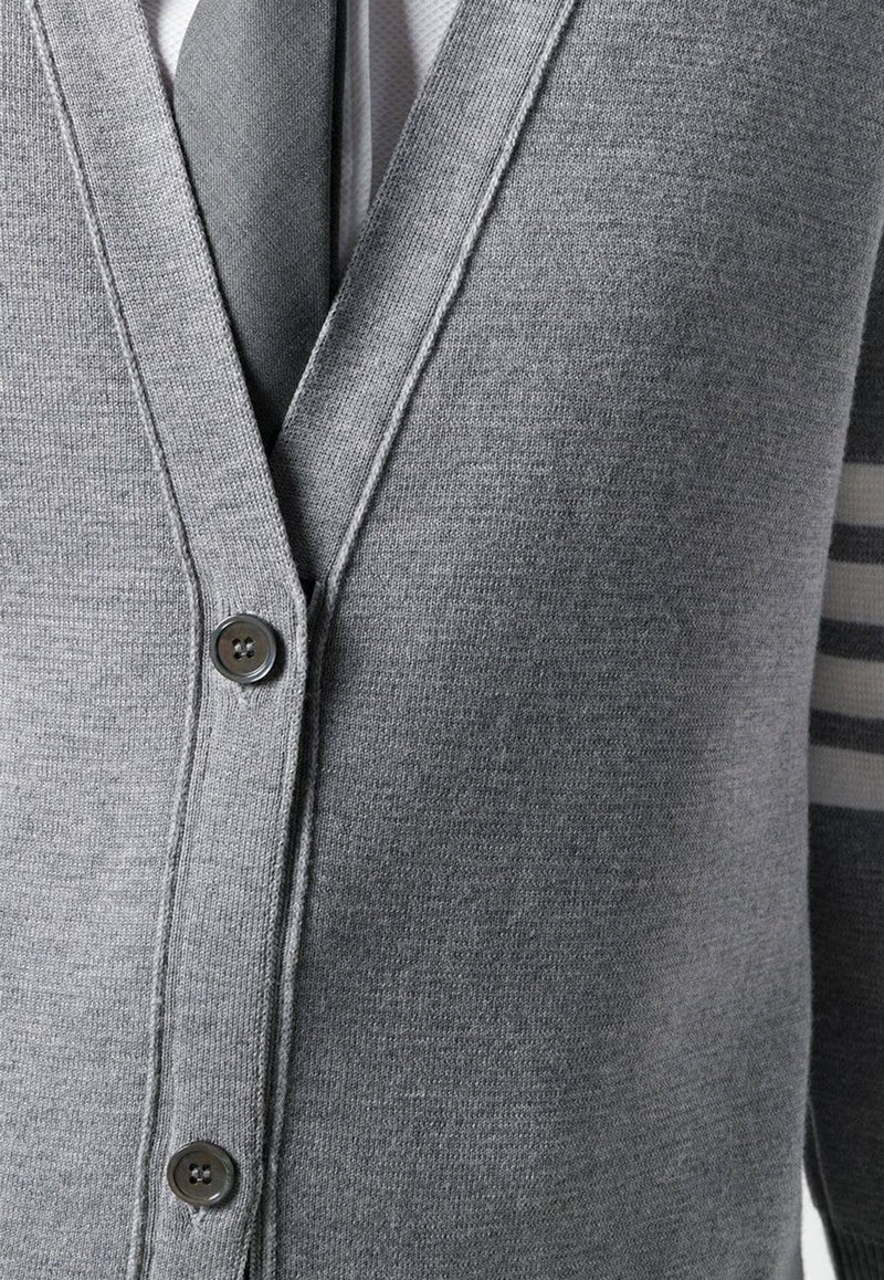 Thom Browne 4-bar Stripes Long V-neck Cardigan Gray FKC289A00014_055