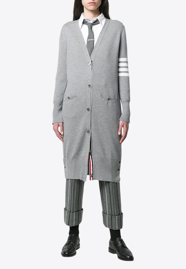 Thom Browne 4-bar Stripes Long V-neck Cardigan Gray FKC289A00014_055