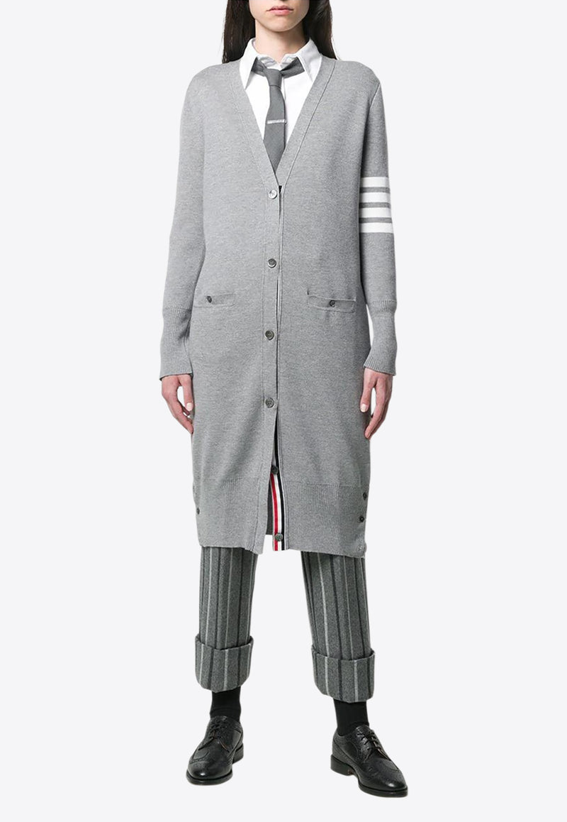 Thom Browne 4-bar Stripes Long V-neck Cardigan Gray FKC289A00014_055