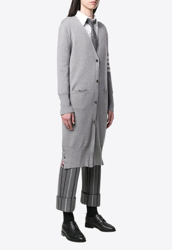 Thom Browne 4-bar Stripes Long V-neck Cardigan Gray FKC289A00014_055
