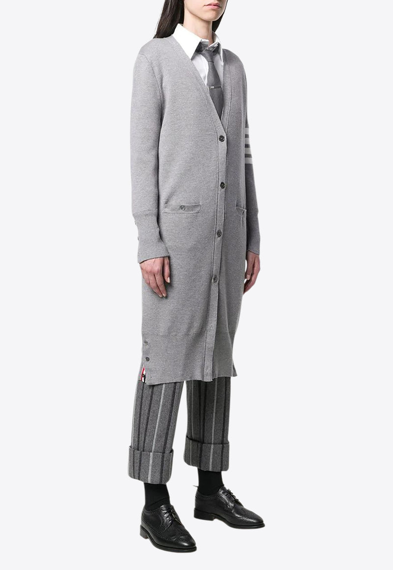 Thom Browne 4-bar Stripes Long V-neck Cardigan Gray FKC289A00014_055