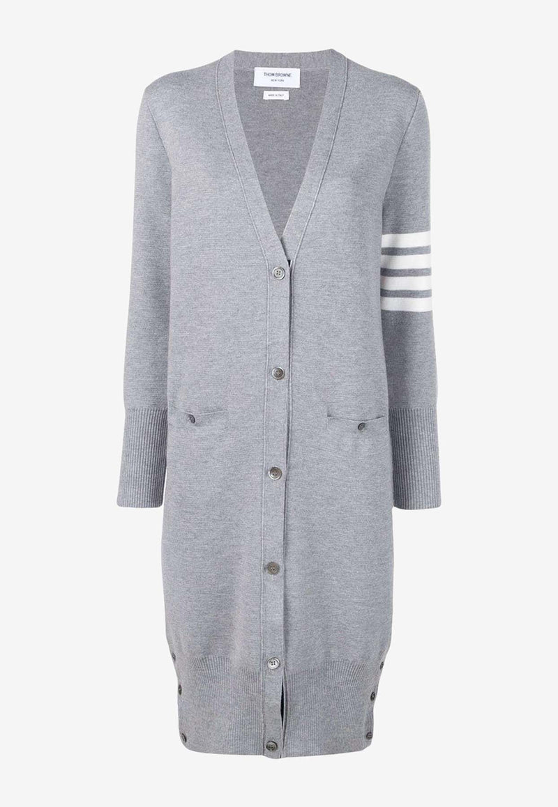 Thom Browne 4-bar Stripes Long V-neck Cardigan Gray FKC289A00014_055