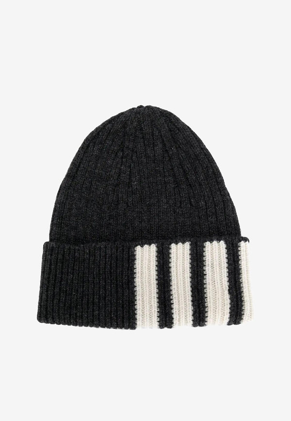 Thom Browne Intarsia Knit 4-bar Stripes Cashmere Beanie Gray MKH009A00011_025