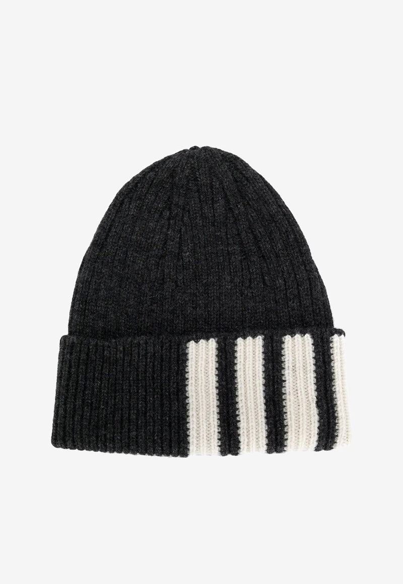 Thom Browne Intarsia Knit 4-bar Stripes Cashmere Beanie Gray MKH009A00011_025