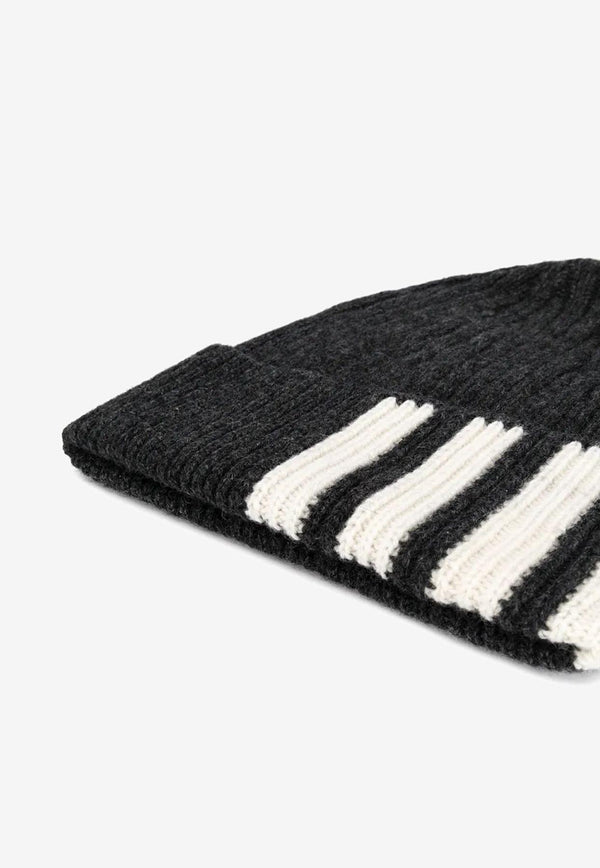 Thom Browne Intarsia Knit 4-bar Stripes Cashmere Beanie Gray MKH009A00011_025