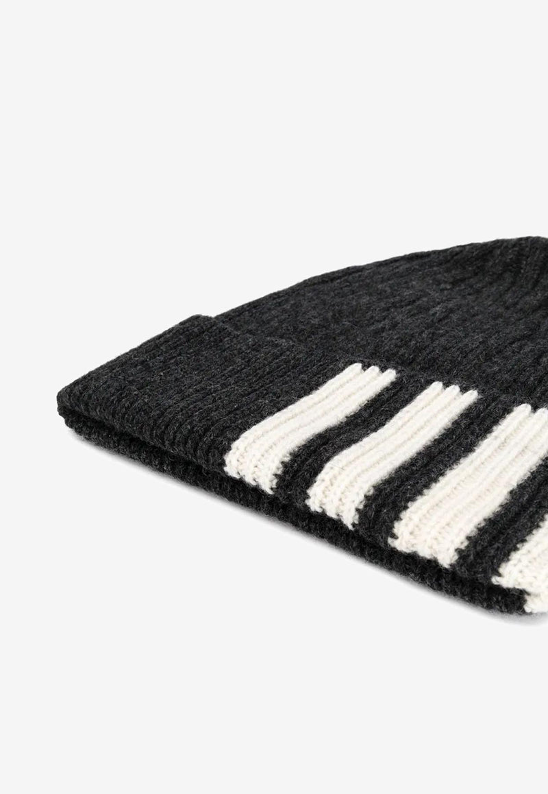 Thom Browne Intarsia Knit 4-bar Stripes Cashmere Beanie Gray MKH009A00011_025