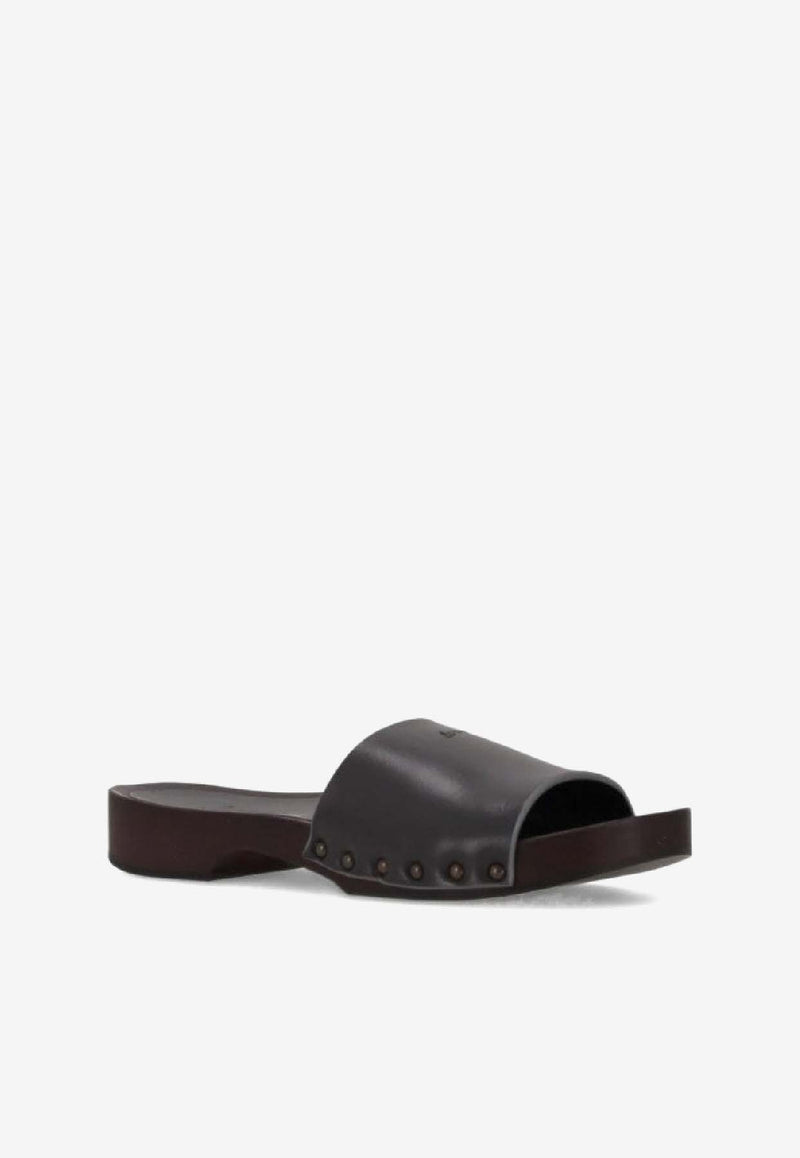 La Rose Studded Leather Clogs Gray 14925850_001