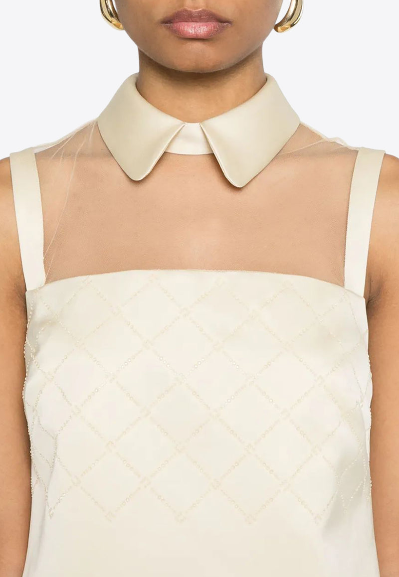 Elisabetta Franchi Tulle Yoke Duchesse Satin Mini Dress Cream AB79652E2_DC7