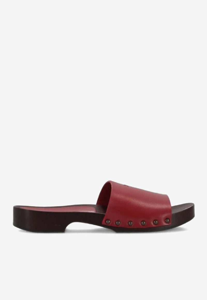 La Rose Studded Leather Clogs Red 14925850_008