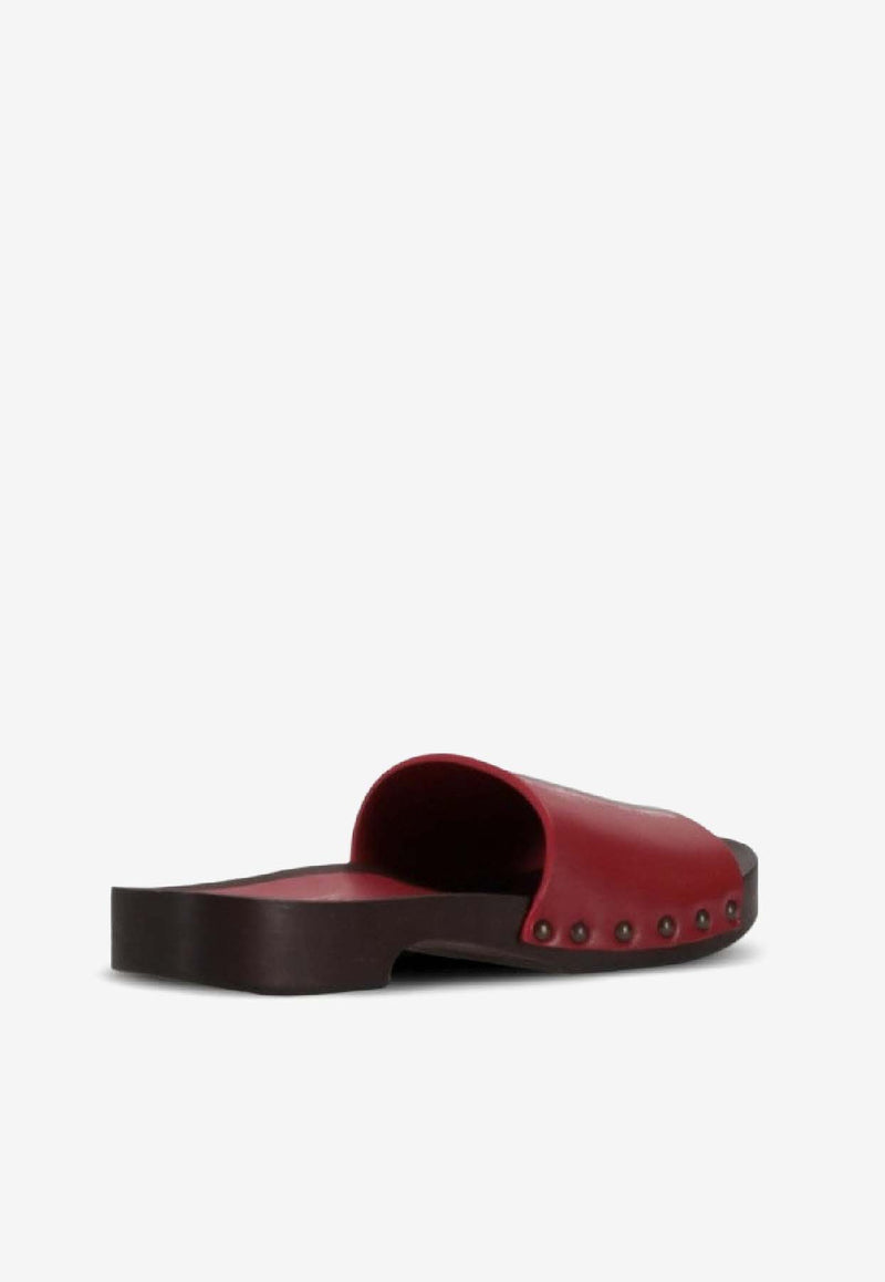 La Rose Studded Leather Clogs Red 14925850_008