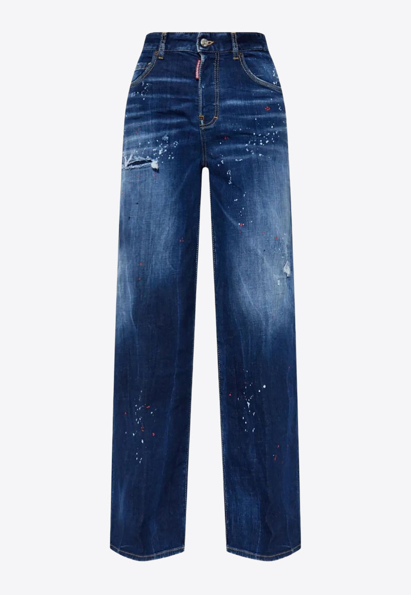 Dsquared2 Distressed Wide-Leg Jeans Navy S75LB1060S30664_470