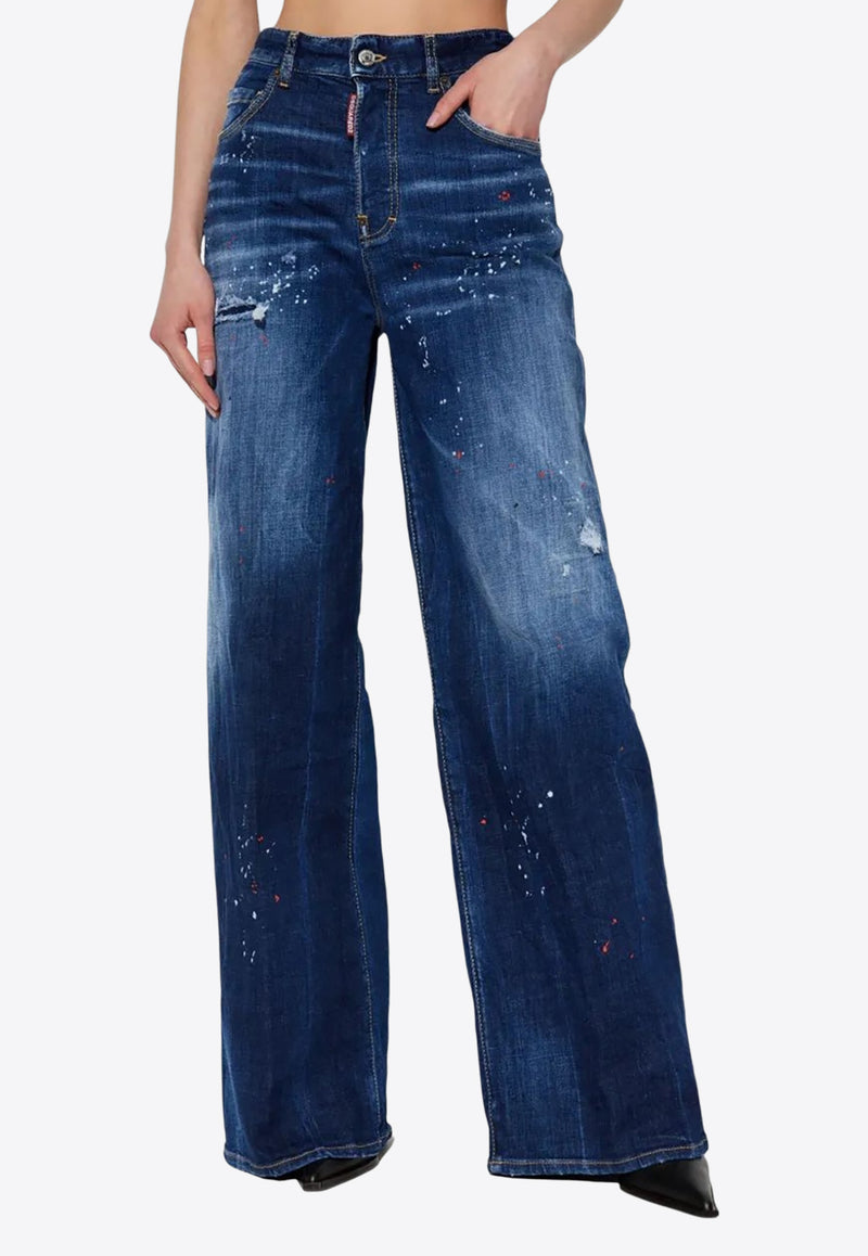 Dsquared2 Distressed Wide-Leg Jeans Navy S75LB1060S30664_470